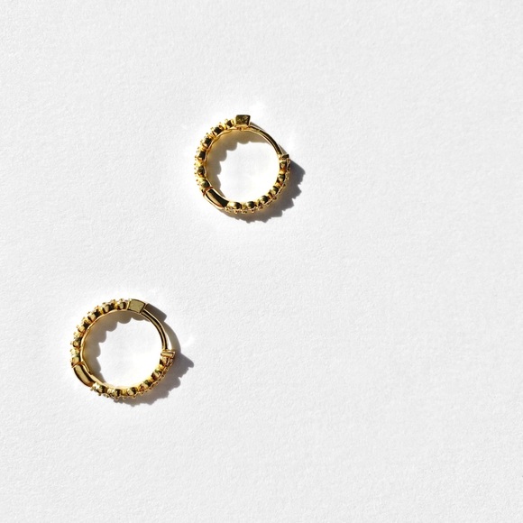 Gold Studded Hoop earrings - Picture 2 of 3